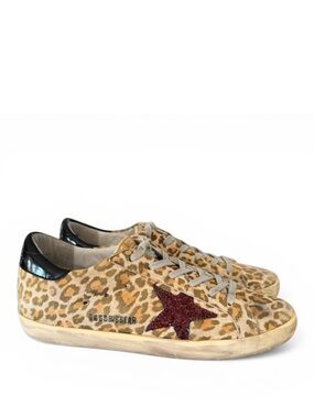 Golden Goose Super Star Glitter Leopard Print Leather Sneakers